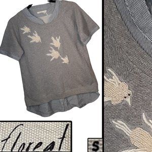 (Reserved For cbe****) Beaded Birds mock layer top/sweatshirt
